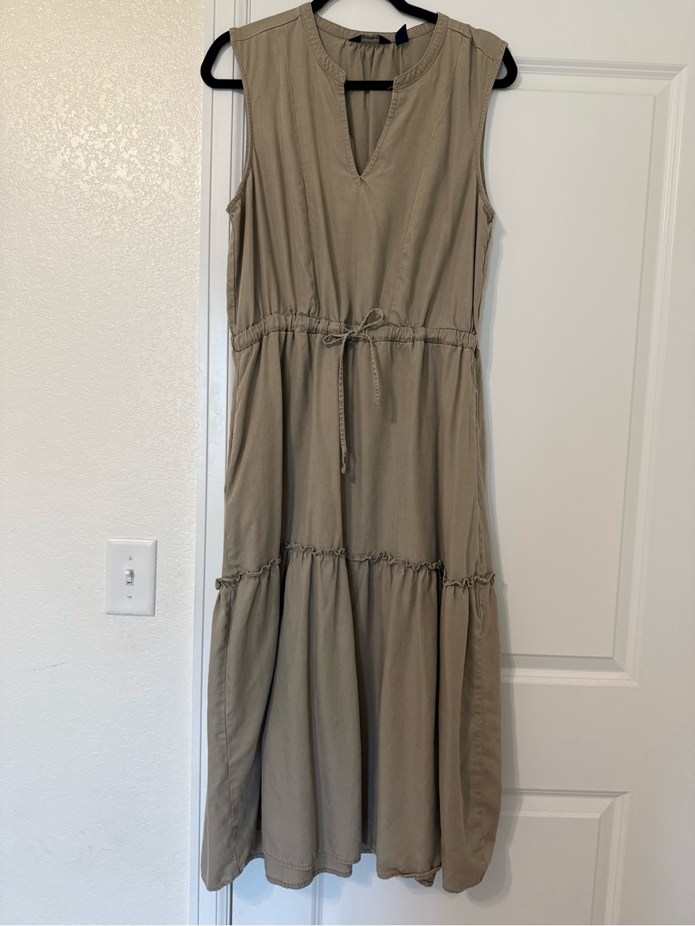 Lands' End Sleeveless Taupe Maxi Dress with Drawstring Waist